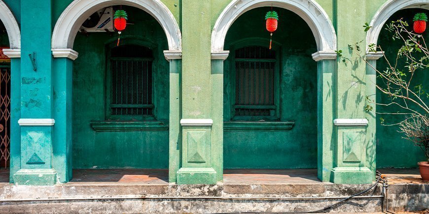 Kinesisk-portugisisk hus i George Town, Penang, Malaysia
