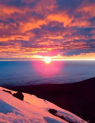 Soloppgang med rosa himmel på Kilimanjaro