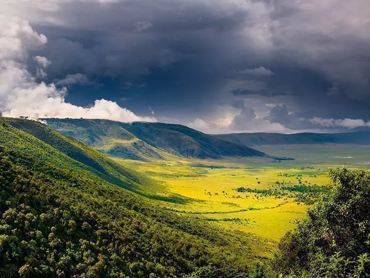 En overskyet dag ved Ngorongoro-krateret i Tanzania